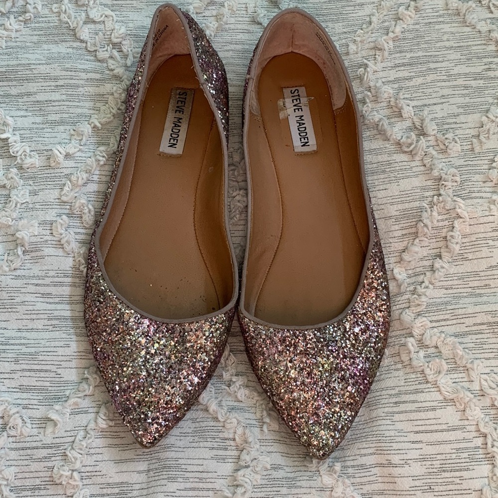 Steve Madden Haanna Pointed Toe Ballet Flats Size 10 Slip On Glitter Covered